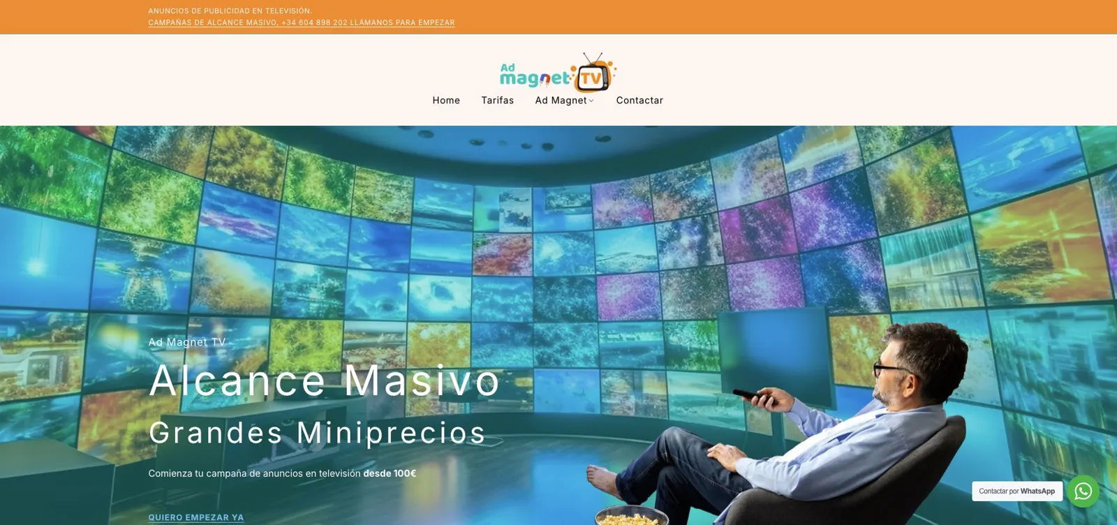 Captura de la web actual de Ad Magnet TV · Publicidad en Televisión