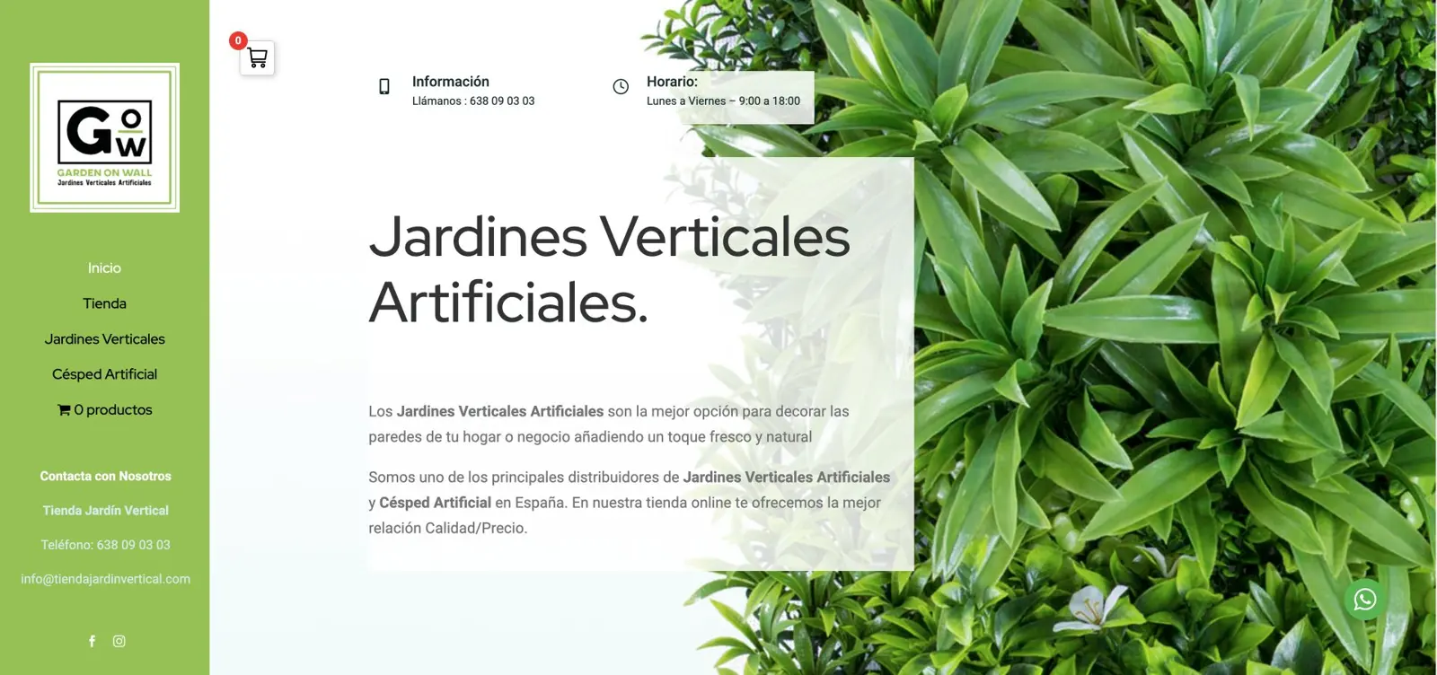 Captura de la web actual de Tienda Jardín Vertical · Garden on Wall